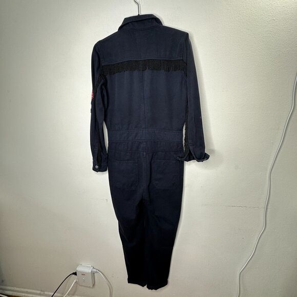 Claudie Pierlot Blue Denim Tassled Long Sleeve Front-Zip Cuffed Hem Jumpsuit 36 - Picture 4 of 12
